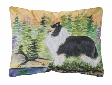 Collie Portrait/Landscape Painting Fabric Decorative Pillow