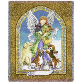 Angel And Dogs - Cotton Woven Blanket Throw