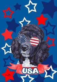 Poodle - Black - Patriotic House Flag