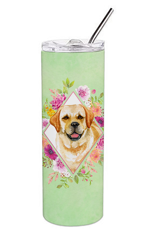 Golden Retriever Green Flowers Stainless Steel Skinny Tumbler Golden Retriever Green Flowers Stainless Steel Skinny Tumbler