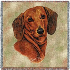 Dachshund Red - Lap Square Cotton Woven Blanket Throw