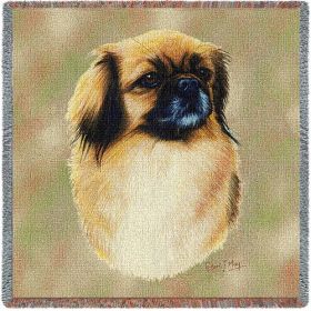 Tibetan Spaniel - Lap Square Cotton Woven Blanket Throw