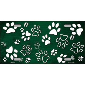 Green, White Paw Oil Rubbed Metal Novelty License Plate