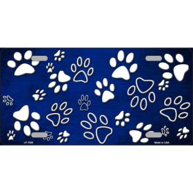 Blue, White Paw Oil Rubbed Metal Novelty License Plate