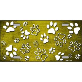 Yellow White Paw Oil Rubbed Metal Novelty License Plate