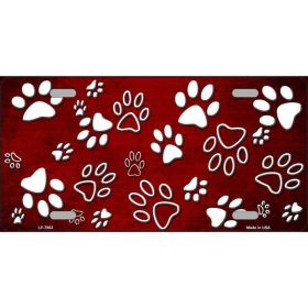 Red, White Paw Oil Rubbed Metal Novelty License Plate