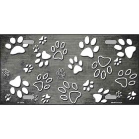 Gray, White Paw Oil Rubbed Metal Novelty License Plate