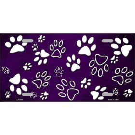 Purple, White Paw Oil Rubbed Metal Novelty License Plate