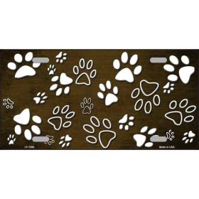 Brown, White Paw Oil Rubbed Metal Novelty License Plate