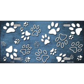 Light Blue White Paw Oil Rubbed Metal Novelty License Plate