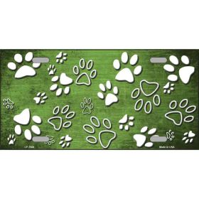 Lime Green White Paw Oil Rubbed Metal Novelty License Plate