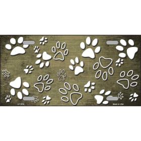 Gold White Paw Oil Rubbed Metal Novelty License Plate