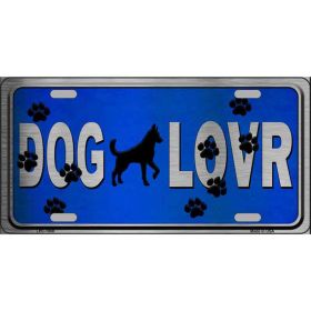 Dog Lover Blue Brushed Chrome Novelty Metal License Plate Tag