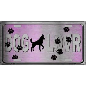 Dog Lover Pink Brushed Chrome Novelty Metal License Plate Tag