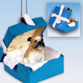 Bulldog - Blue Gift Box Ornament