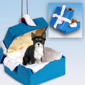 Chihuahua - Black - Blue Gift Box Ornament