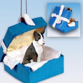 Bull Terrier - Brindle - Blue Gift Box Ornament