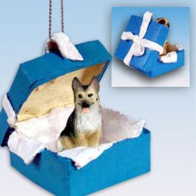 German Shepherd - Tan and Black - Blue Gift Box Ornament