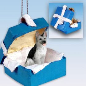 German Shepherd - Silver and Black - Blue Gift Box Ornament