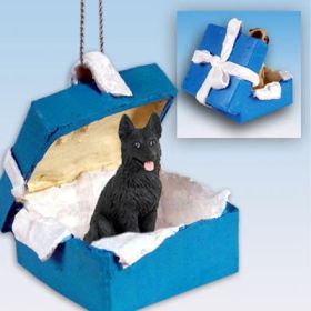 German Shepherd - Black - Blue Gift Box Ornament