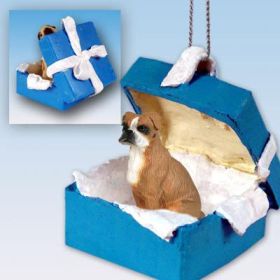 Boxer - Uncropped - Blue Gift Box Ornament