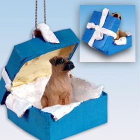 Boxer - Tawny - Uncropped - Blue Gift Box Ornament