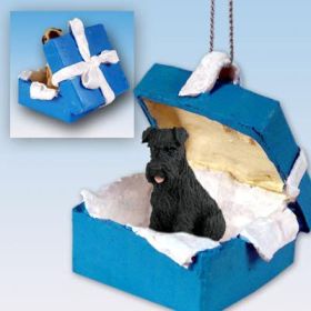 Schnauzer - Black - Uncropped - Blue Gift Box Ornament