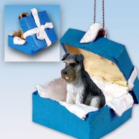 Schnauzer - Gray - Uncropped - Blue Gift Box Ornament