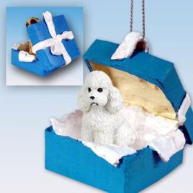 Poodle - Sport Cut - White - Blue Gift Box Ornament