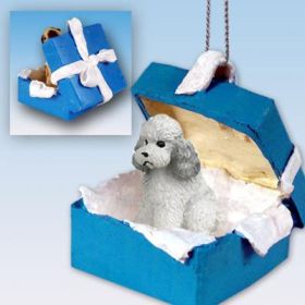 Poodle - Sport Cut - Gray - Blue Gift Box Ornament