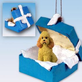 Poodle - Sport Cut - Apricot - Blue Gift Box Ornament