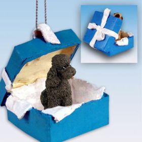 Poodle - Sport Cut - Chocolate - Blue Gift Box Ornament