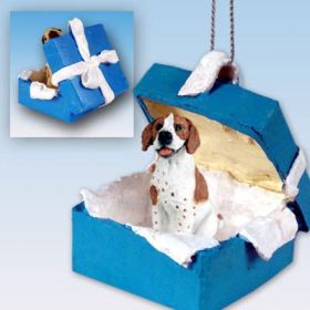 Pointer - Brown and White - Blue Gift Box Ornament