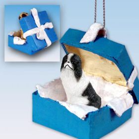 Japanese Chin - Black and White - Blue Gift Box Ornament