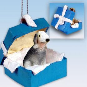 Bedlington Terrier - Tri-Color - Docked - Blue Gift Box Ornament