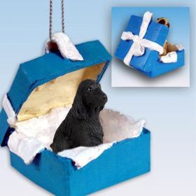 English Cocker Spaniel - Black - Blue Gift Box Ornament