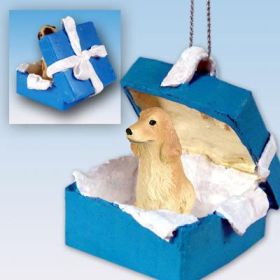 English Cocker Spaniel - Blonde - Blue Gift Box Ornament