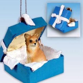 Chihuahua - Long Haired - Blue Gift Box Ornament