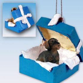 Dachshund - Wire Haired - Blue Gift Box Ornament