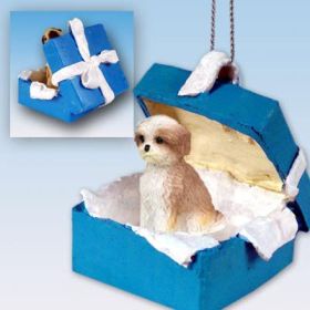 Shih Tzu - Tan - Sport Cut - Blue Gift Box Ornament