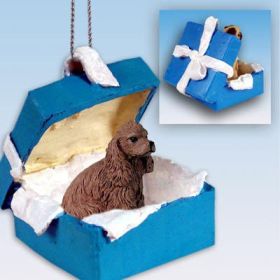 Cocker Spaniel - Brown - Blue Gift Box Ornament