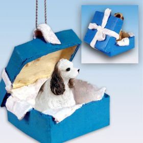 Cocker Spaniel - Brown and White - Blue Gift Box Ornament