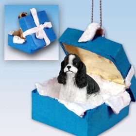 Cocker Spaniel - Black and White - Blue Gift Box Ornament