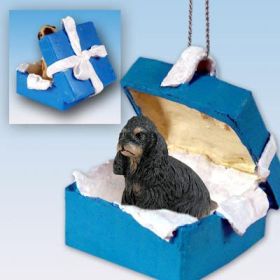 Cocker Spaniel - Black and Tan- Blue Gift Box Ornament