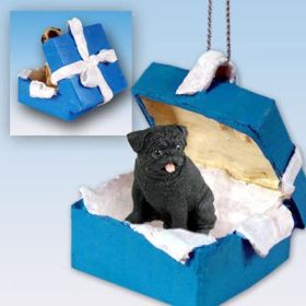 Pug - Black - Blue Gift Box Ornament