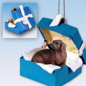 Dachshund - Red - Blue Gift Box Ornament