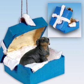 Dachshund - Black - Blue Gift Box Ornament