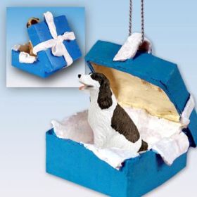 Springer Spaniel - Liver and White - Blue Gift Box Ornament