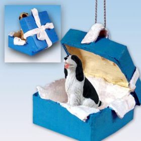 Springer Spaniel - Black and White - Blue Gift Box Ornament