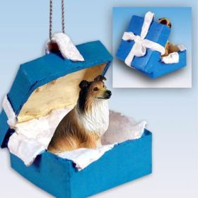 Collie - Sable - Blue Gift Box Ornament